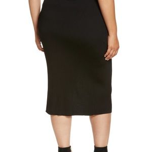 GOOD AMERICAN Pleated Ribbed Midi Skirt In Black001